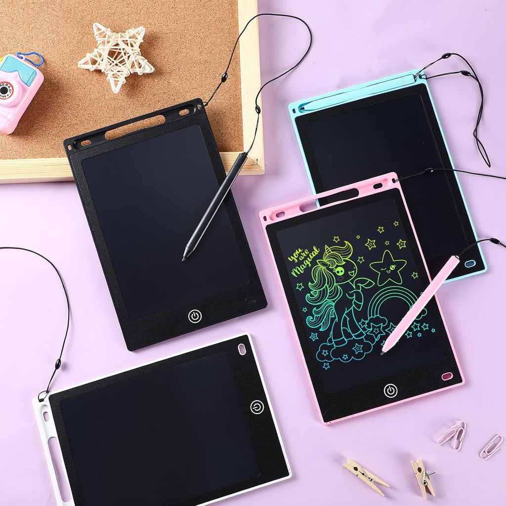 Zonon 4 Pcs Kids Drawing Tablet LCD Board, Light Blue, Pink, White, Black