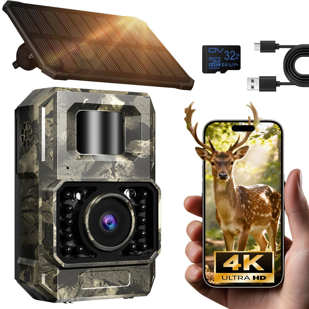 MAXDONE 2Pack Solar Trail Camera, 4K WiFi Bluetooth Night Vision GameCamera