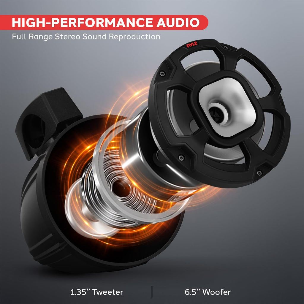 Pyle Waterproof Speakers Setup, 6.5" Outdoor Speaker Pair with 1300 W Power, UTV Sound for Off-Road Use, Marine Setup for Boats, Wired Audio System for ATV and All-Terrain Entertainment