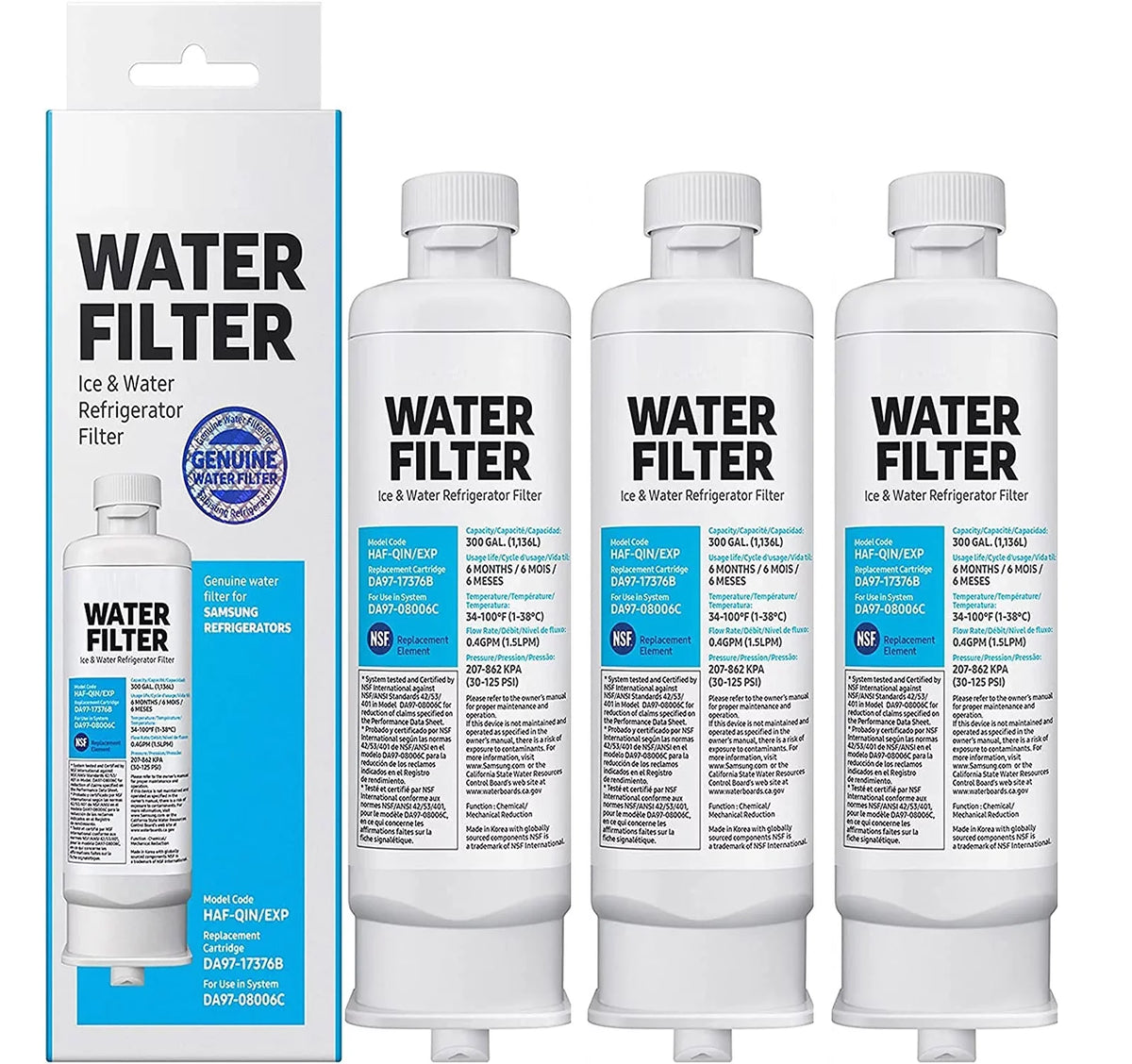 (Packaging Vary) HAF-QIN/EXP, Filter Samsumg HAF-QIN DA9717376B liquid for DA97-17376B Refrigerator May Replacement RF23M8070SG,3-Pack