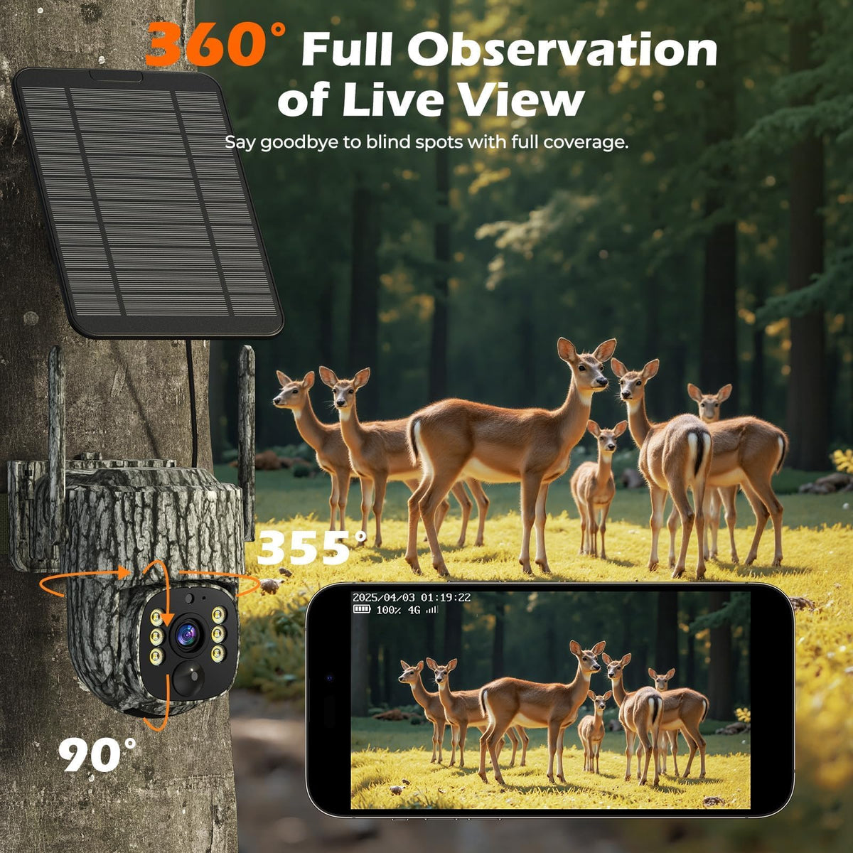 4G LTE Cellular Trail Camera, 2.5K 360Â° Live Feed with SIM Card Included