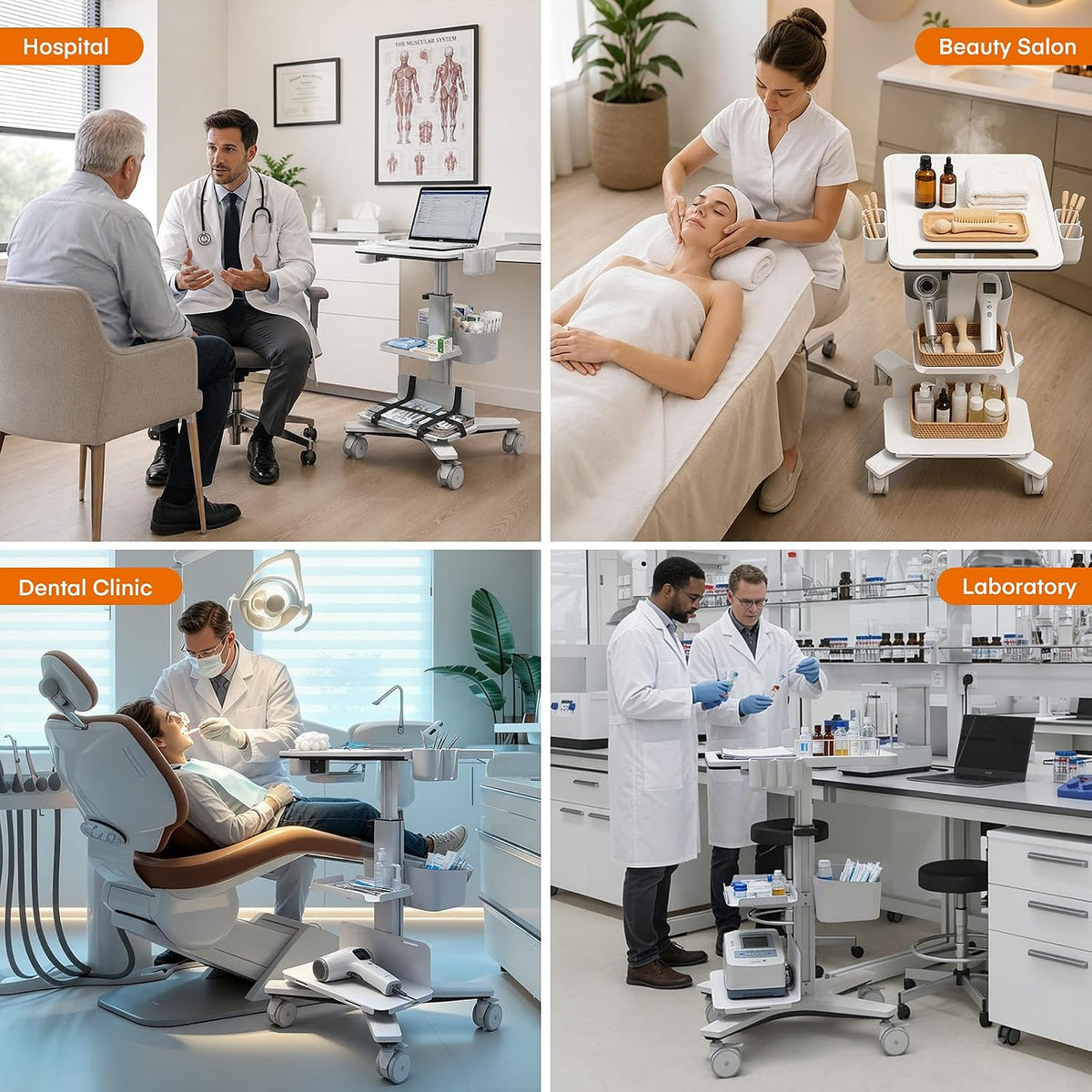 Medical Trolley Cart with Aluminum Alloy Frame, Oral Scanner Holder, Height Adjustable Workstation, 4 Locking Casters, Easy Assembly, Storage Basket for Dental Clinic, Medical Office and Beauty Salon