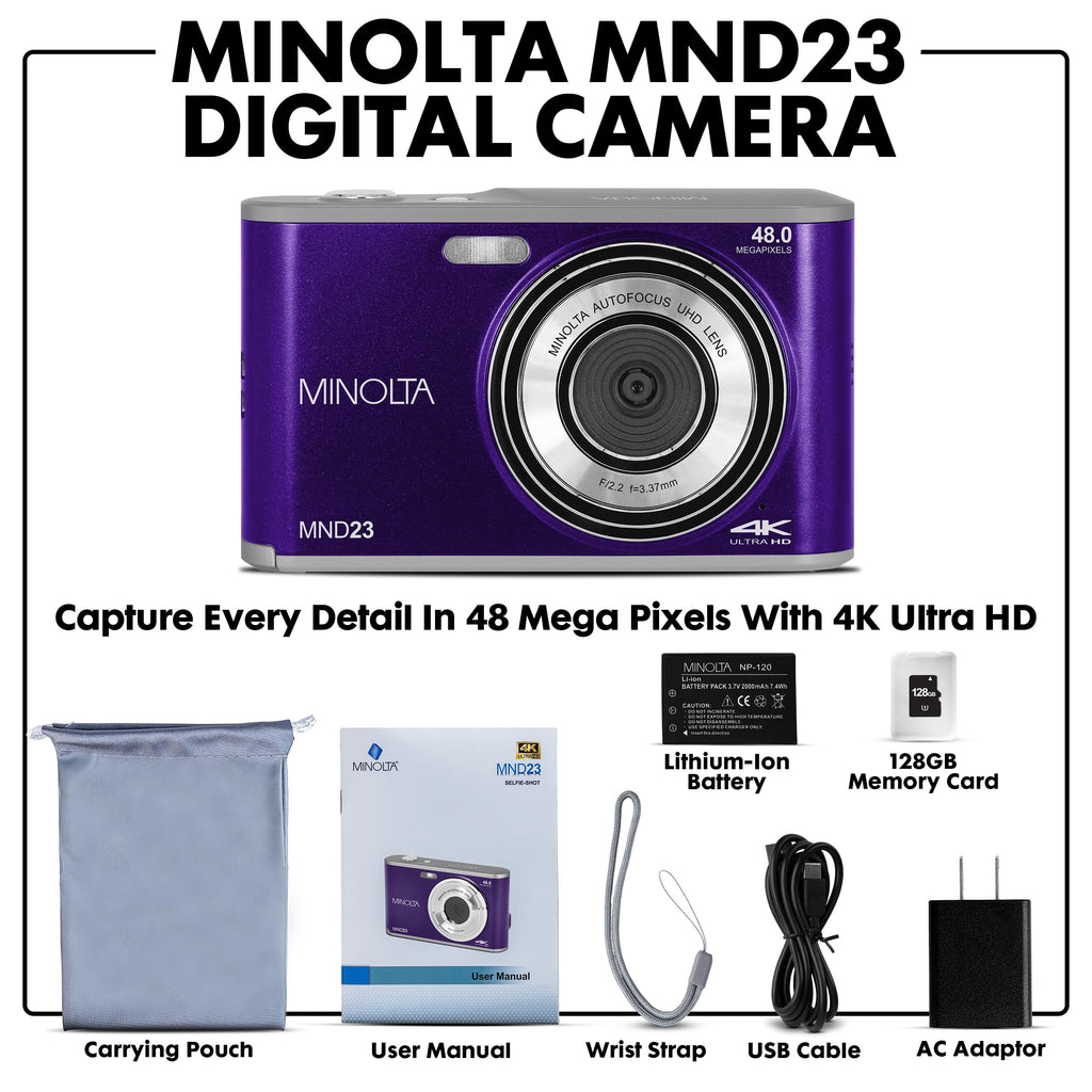 Minolta MND23 4K Selfie Digital Camera - Blue