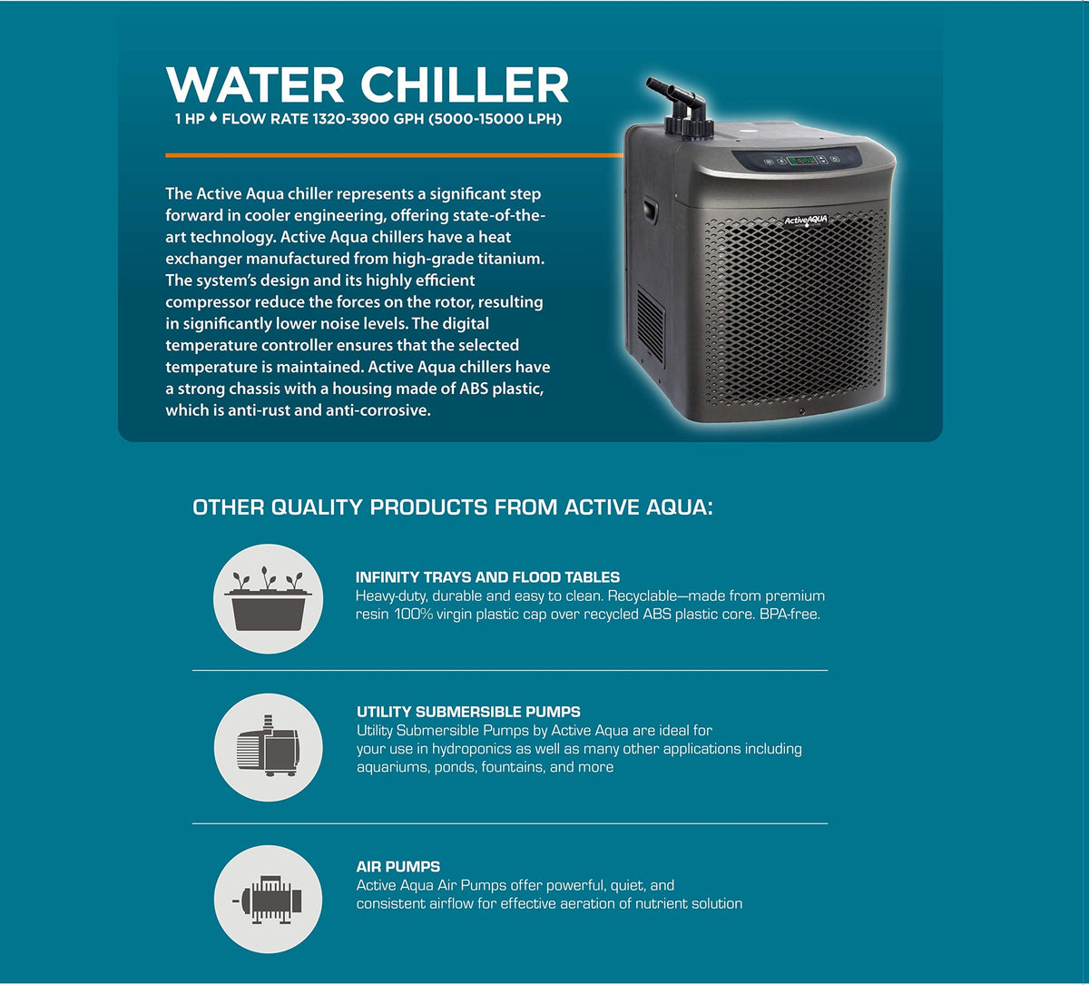 Active Aqua Water Chiller with Boost, 0.5 HP, 90-172 Gal, Cold Plunge