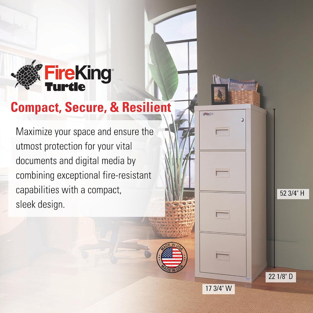 FireKing Turtle Vertical 4 Drawer Fire Rated File Cabinet, Platinum
