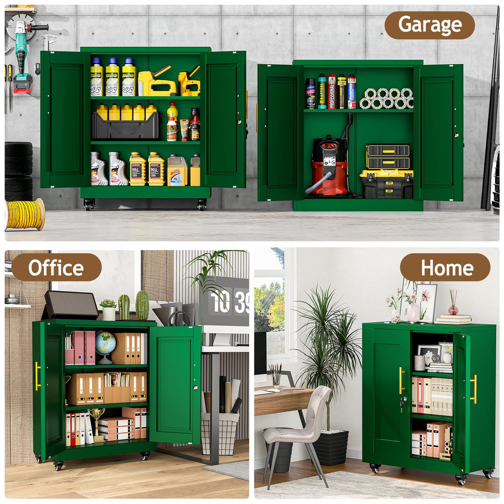 35" Lockable Rolling Metal Storage Cabinet, Steel Employee Storage Locker