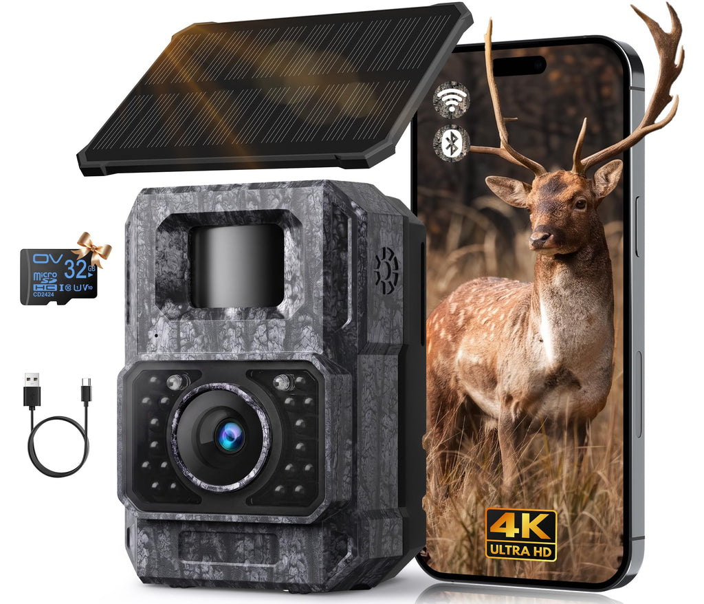 MAXDONE Solar Trail Camera 2 Pack, 4K 64MP WiFi Bluetooth Game Camera