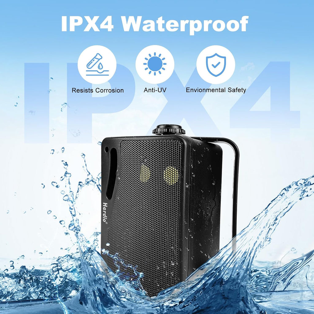 Herdio 3.5 Inch Passive Outdoor Speakers Wired Waterproof Wall Mount Speakers with 400W Superior Sound, All-Weather Durability, for Home Patio Garden Marine Boat Garage Indoor,4-Pack Balck