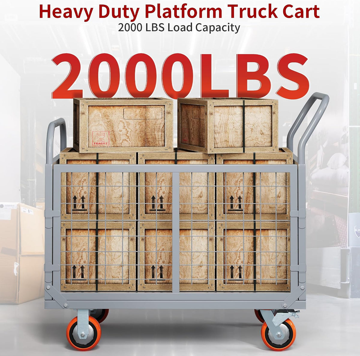 YITAMOTOR 2000lbs Platform Truck Cart w/Cage, 6-in-1 Foldable Flatbed Cart