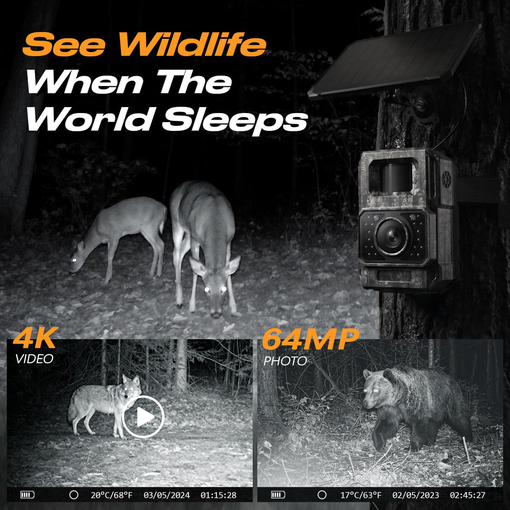 MAXDONE Solar Trail Camera 2 Pack, 4K 64MP WiFi Bluetooth Game Camera