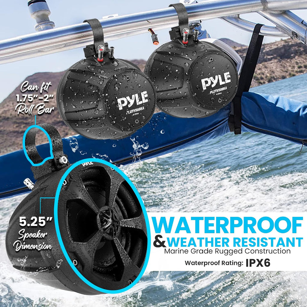5.25'' Water Resistant Marine Speaker - 1000 Watt Amplifier + Wireless BT Audio Controller, Applicable to ATV, UTV, 4x4, Wired RCA, for Boat Stereo Speaker & Other Watercraft