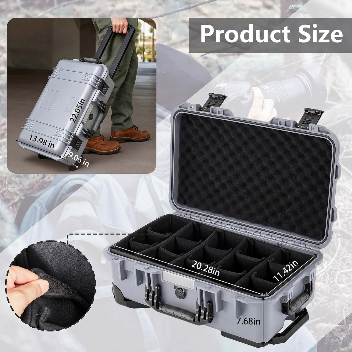 Relaxweex Rolling Camera Hard Case with 15 Padded Dividers & Wheels