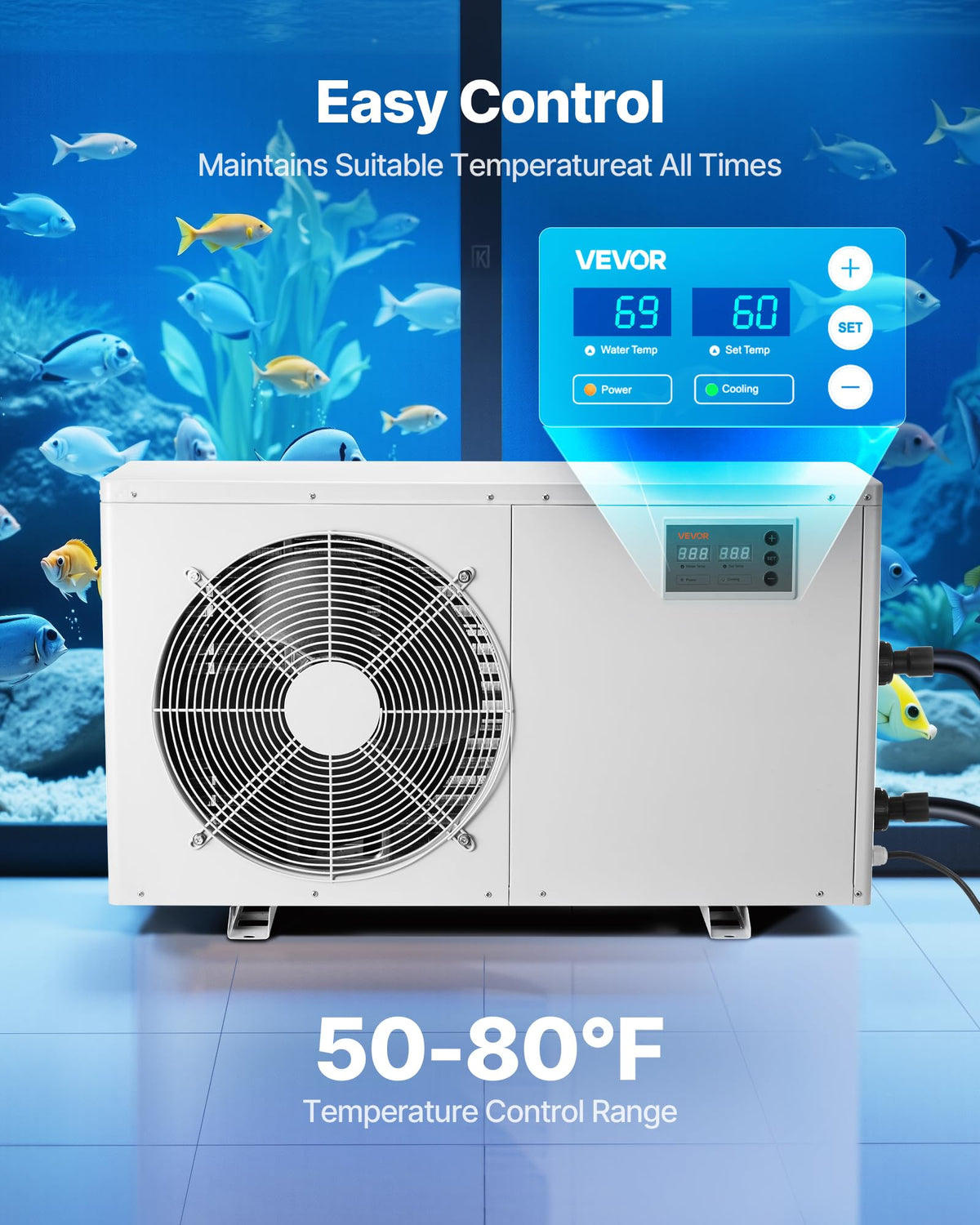 VEVOR Aquarium Chiller 150Gal 1/2HP Quiet Cooler with Titanium Evaporator