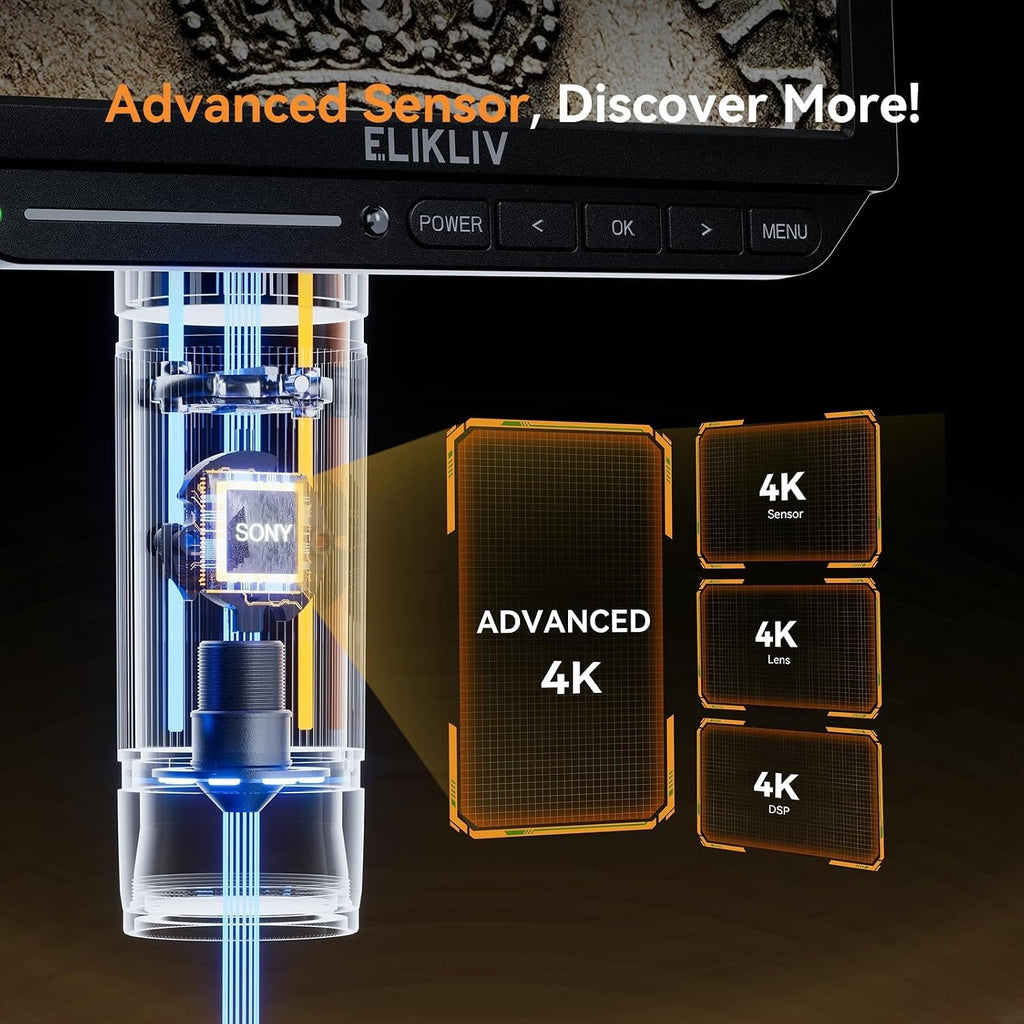 Elikliv EM4K 4K Coin Digital Microscope, 8" 52MP HDMI Soldering Microscopes