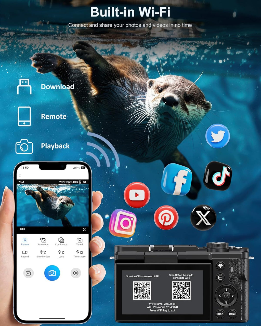 8K Digital Camera, 88MP WiFi Cameras for Photography, 3" 180Â° Flip Screen