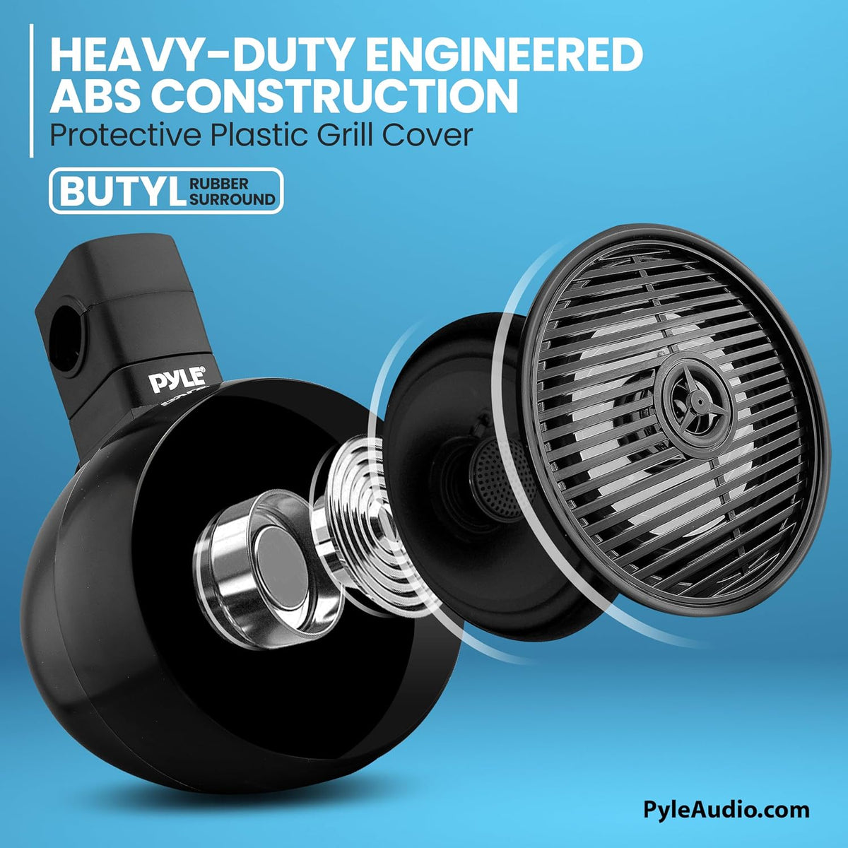 Pyle 6.5" Marine Wakeboard Bluetooth Speaker, Water Resistant 2-Way Mini Box Speaker System with LED Lights, Full Range Sound, ABS Construction for Boat or Off-Road Use, 9.45âx8.39âx12.48â Inch