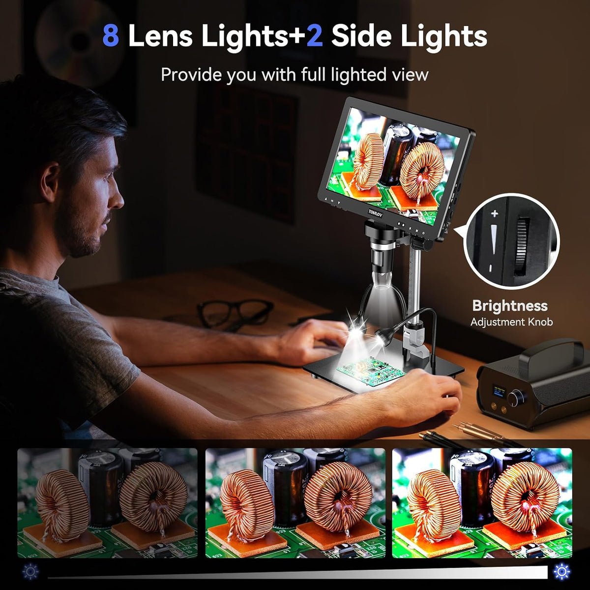 TOMLOV DM9 Max Digital Microscope: 20MP 10.1" 1500X HD IPS Coin Microscope Magnifier for Error Coins with Screen, LCD Soldering Microscopes for Adults, 10 LED Lights, PC/TV Compatible, 16GB