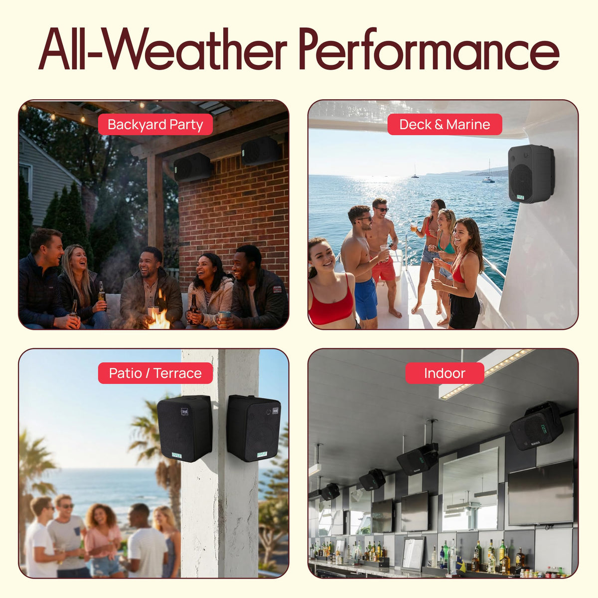 Dual Waterproof Outdoor Speaker System - 6.5 Inch Pair of Weatherproof Wall/Ceiling Mounted Speakers w/Heavy Duty Grill, Universal Mount - for Use in the Pool, Patio, Indoor - Pyle PDWR50W (White)