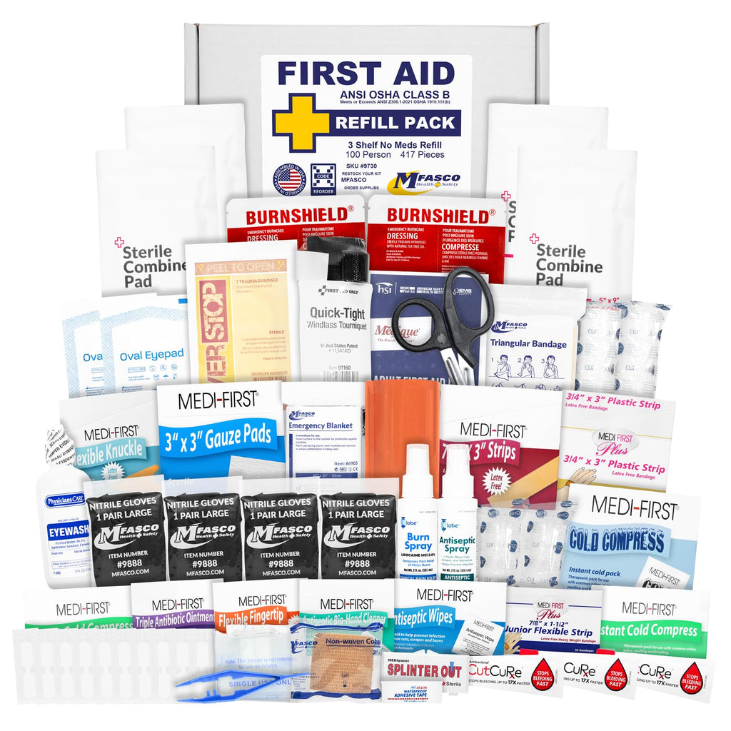 MFASCO OSHA/ANSI 2021 Class B Compliant First Aid Cabinet, Large, 3-Shelf