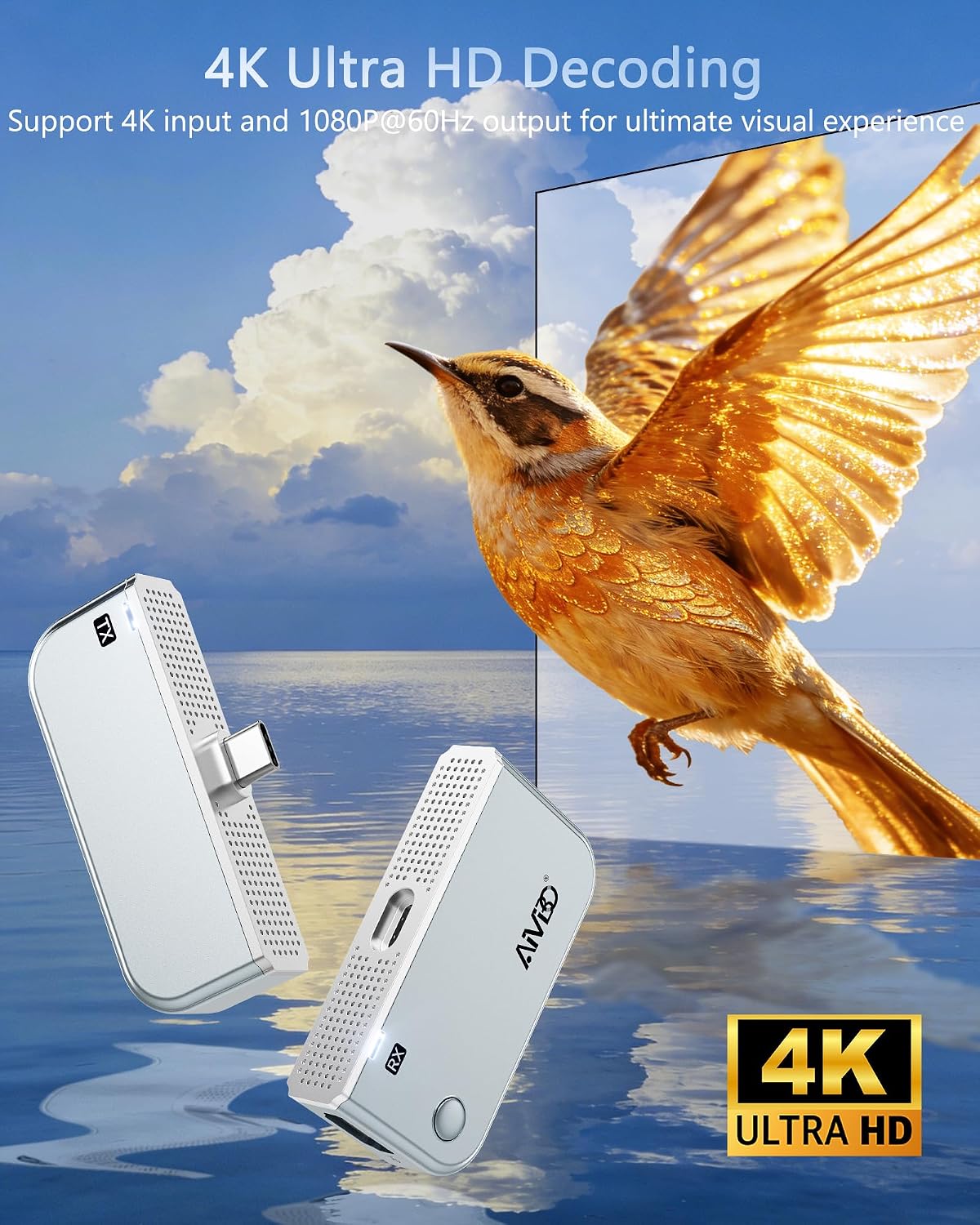 2027 Upgrade Type-C Wireless HDMI Transmitter and Receiver 4K, Plug & Play USB C HDMI Wireless Extender 328FT, 5.8G+2.4G Video Audio Cast from Phone/Tablet/Laptop/PC to HDTV/Monitor/Projector/TV Box
