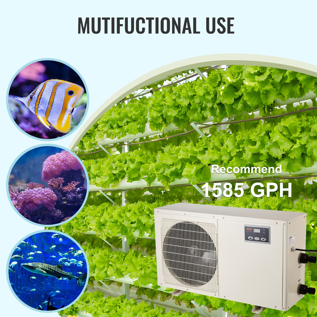 VEVOR Aquarium Chiller 150Gal 1/2HP Quiet Cooler with Titanium Evaporator