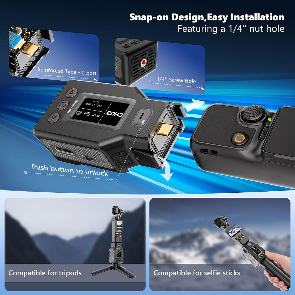 Wireless HDMI Video Transmitter for Pocket 3, HD Audio Receiver 1080P60