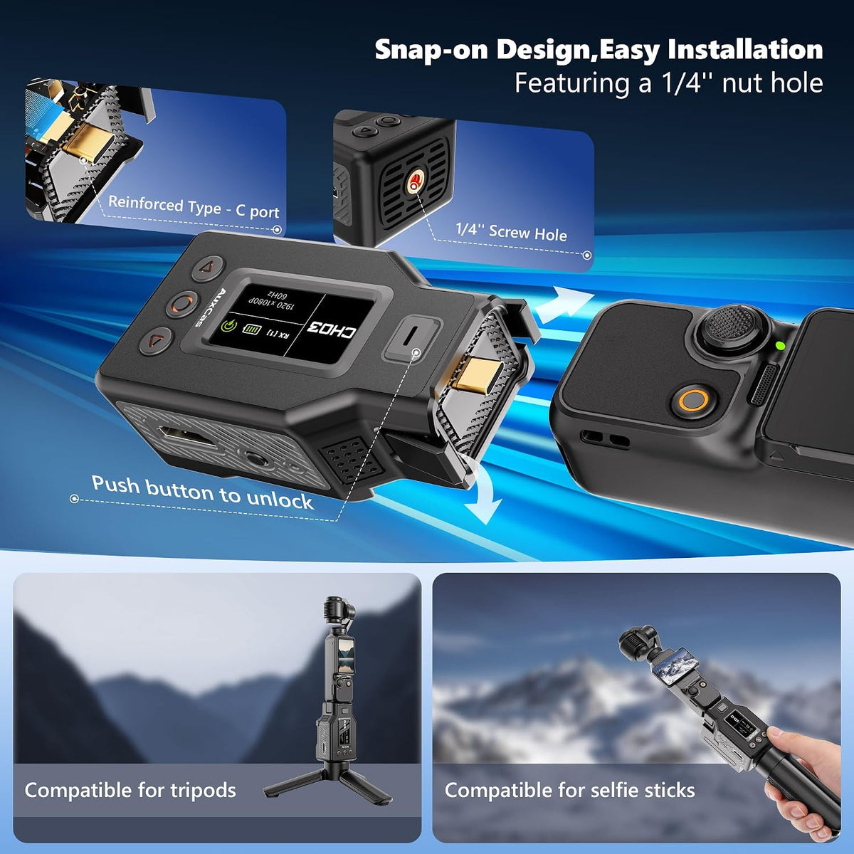 Wireless HDMI Video Transmitter for Pocket 3, HD Audio Receiver 1080P60