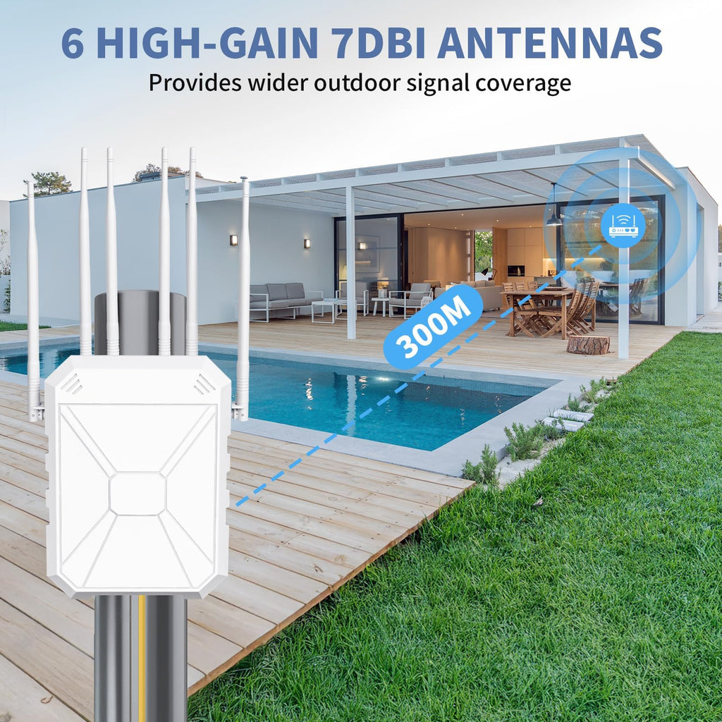 AX3000 Outdoor WiFi Extender, Dual Band 5G+2.4G Outdoor Long Range Extender Signal Booster with POE, Wi-Fi 6 Wireless Access Point, Wireless Out Door Repeater, Compatible Starlink for Farm Camping RV