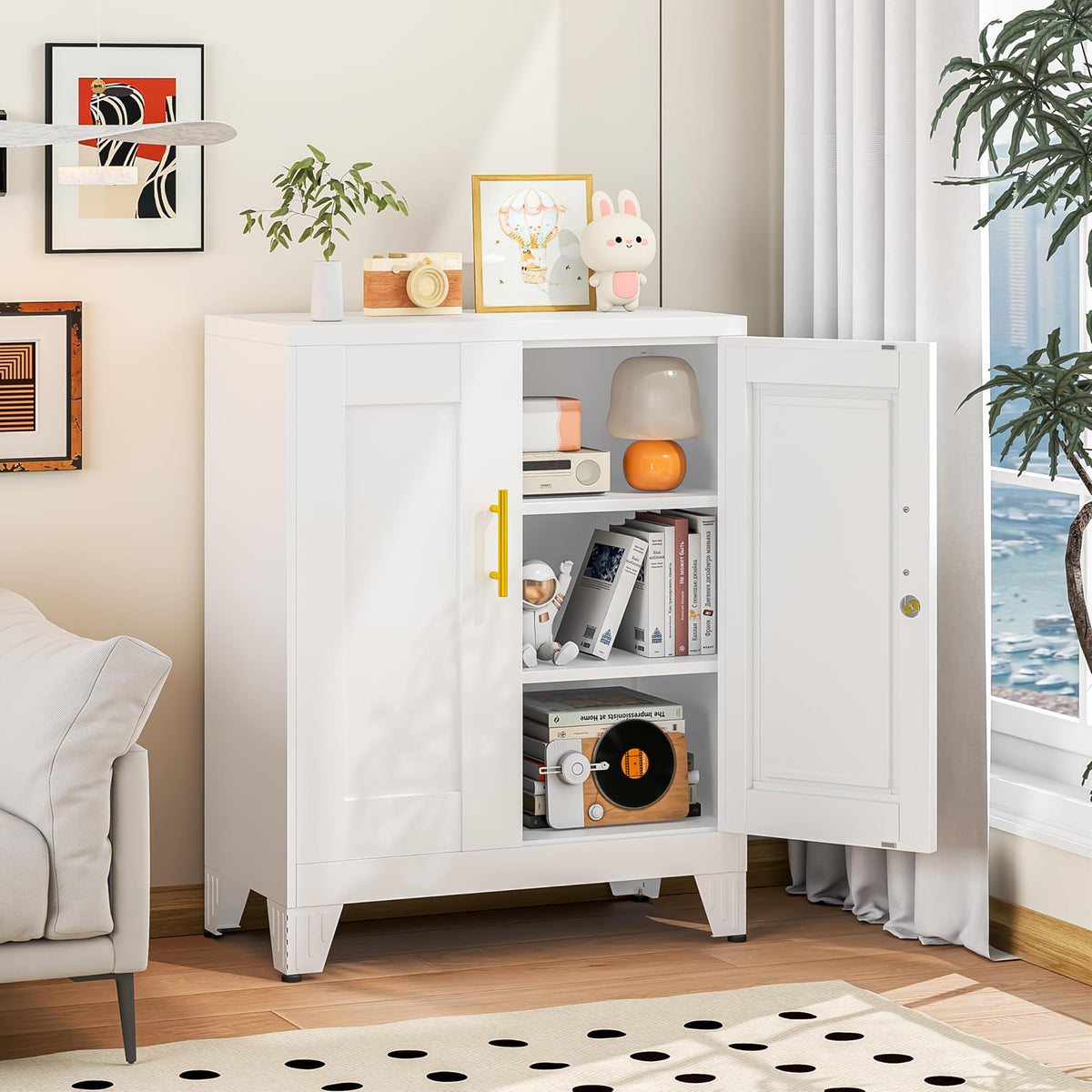 35" Lockable Rolling Metal Storage Cabinet, Steel Employee Storage Locker