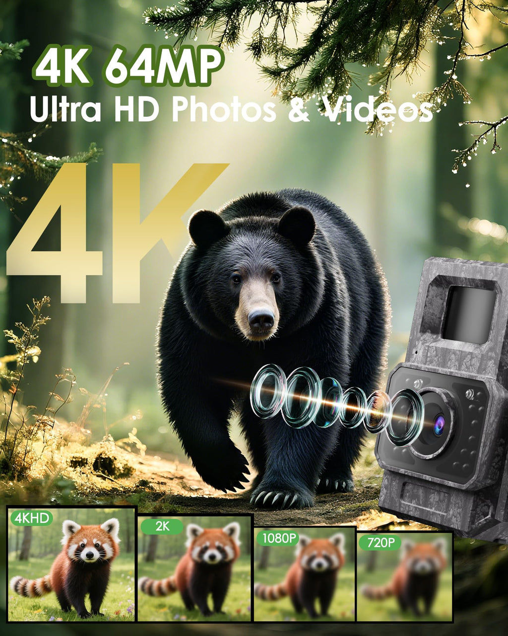 MAXDONE Solar Trail Camera 2 Pack, 4K 64MP WiFi Bluetooth Game Camera