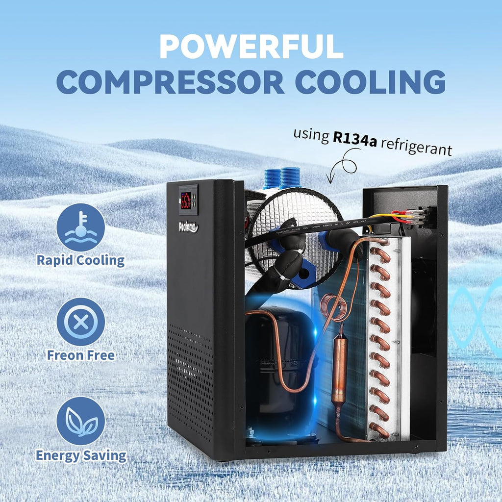 Poafamx Aquarium Chiller 26gal, 1/13 HP Small Water Chiller for Axolotl