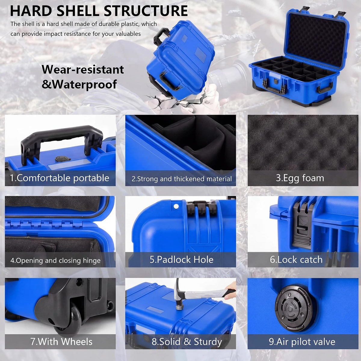 Relaxweex Rolling Camera Hard Case with 15 Padded Dividers & Wheels