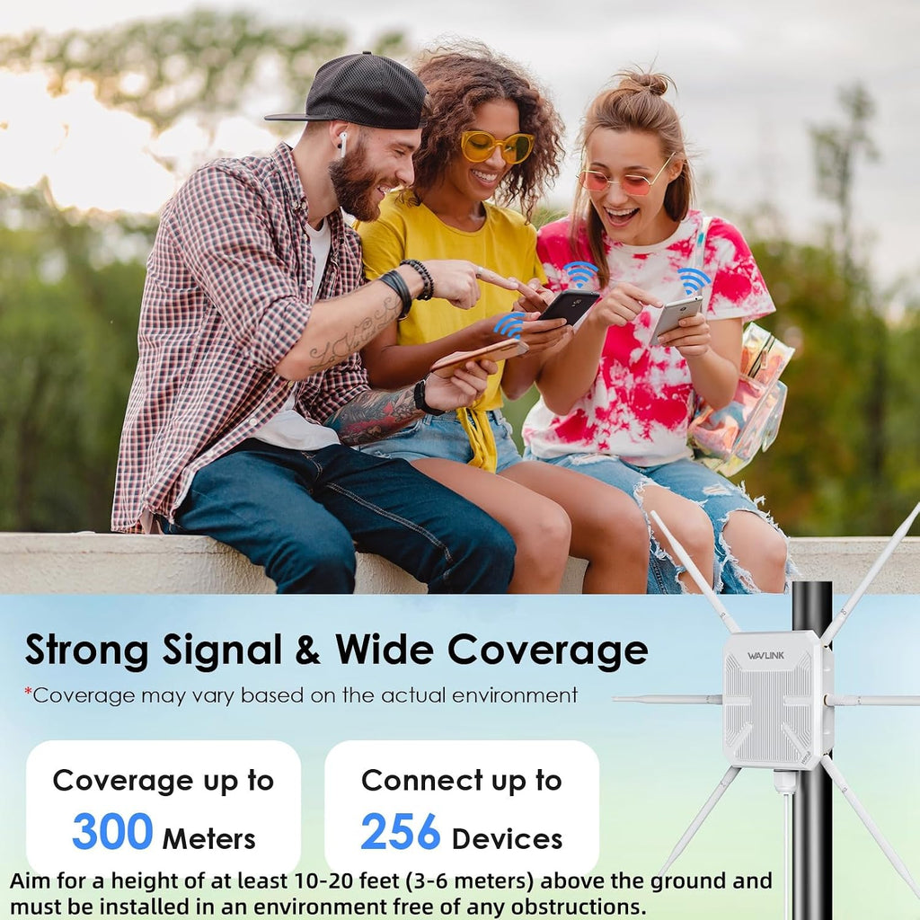 2026 AX3000 Outdoor WiFi 6 Extender, WAVLINK Long-Range WiFi Access Point