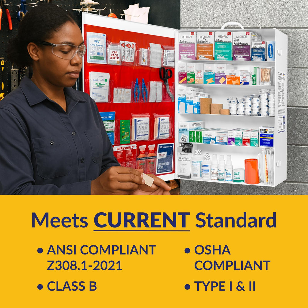 MFASCO OSHA/ANSI 2021 Class B Compliant First Aid Cabinet, Large, 3-Shelf