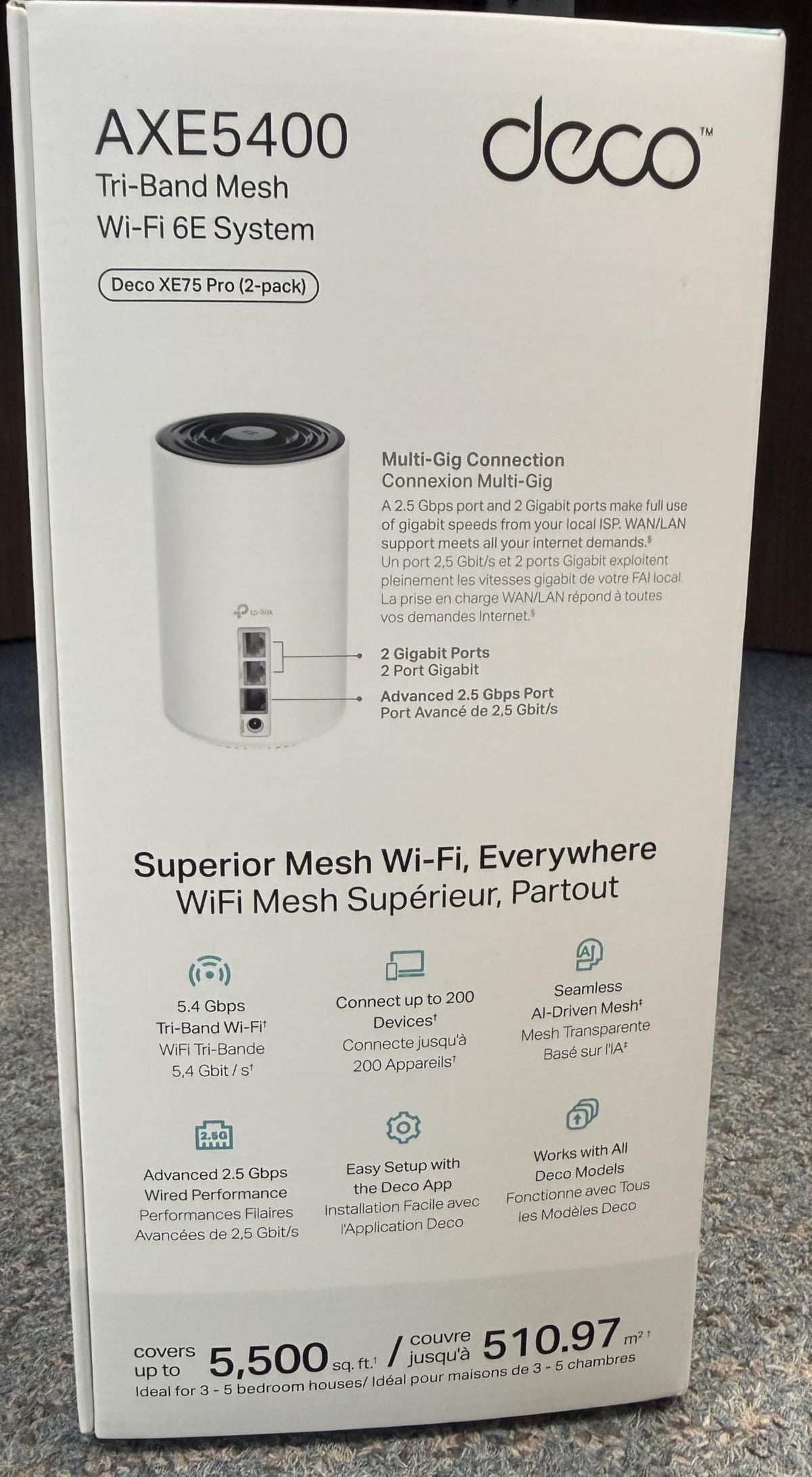 TP-Link Deco XE75 Pro AXE5400 Tri-Band WiFi 6E Whole Home Mesh Router