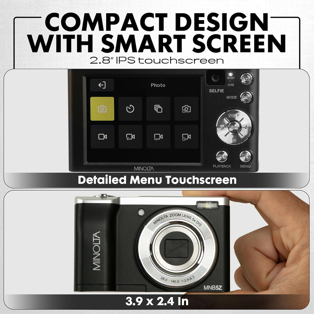 Minolta MNB5Z 56MP 5K Ultra HD 2.8" LCD Screen Digital Camera, Black