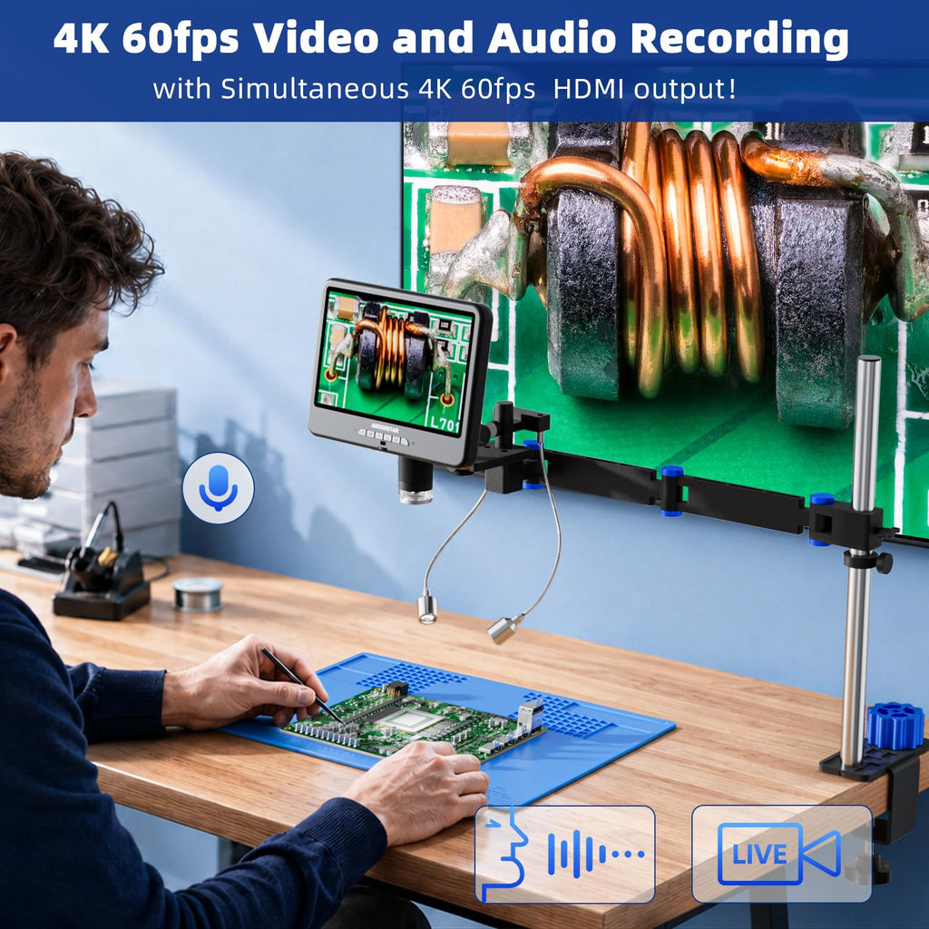 Andonstar 4K 60FPS 10.1" HDMI Digital Microscope for Soldering, Coin