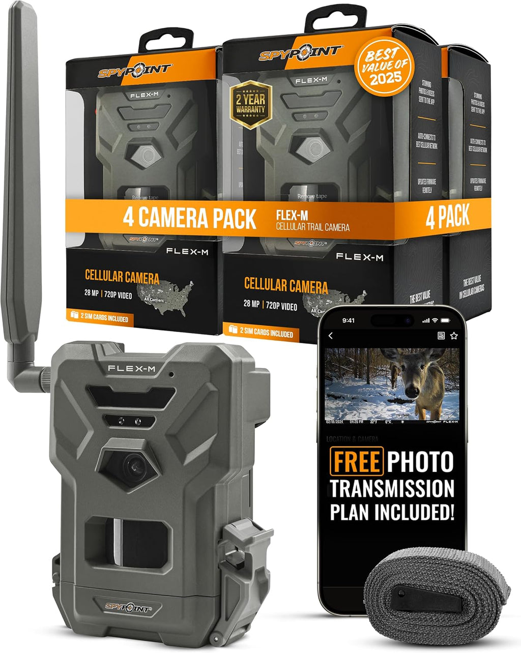 SPYPOINT Flex-M Cellular Trail Camera - Best Hunting Accessories, No WiFi Needed, Night Vision, Motion Activated, Dual-Sim LTE, IP65 Water-Resistant Game Camera, 28MP Photos, 720p Videos + Sound (4)