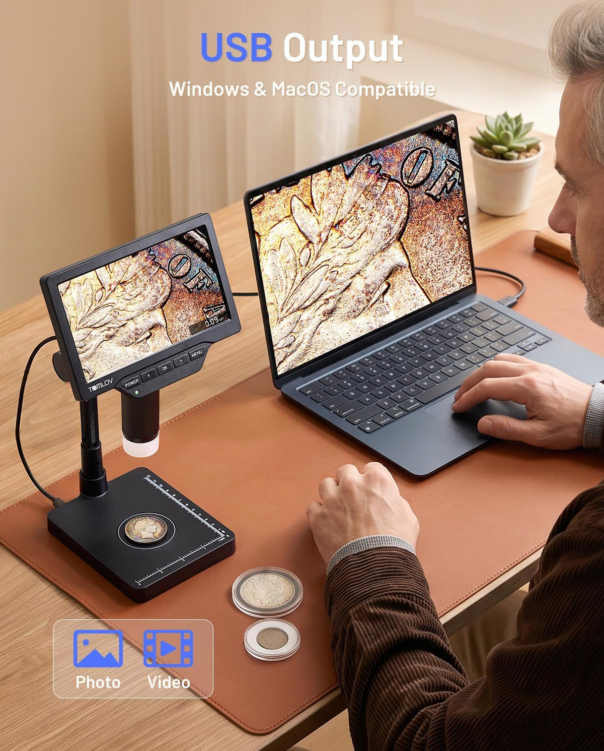 TOMLOV Coin Microscope with Weighing Scale, 7" Digital Magnifier DM4W Max