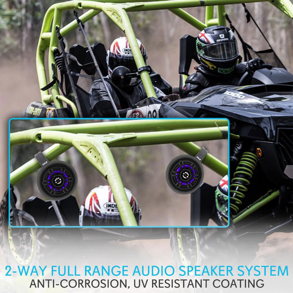 Pyle Waterproof Marine Wakeboard Tower Speakers - 4in Dual Subwoofer Speaker Set w/LED Lights & Bluetooth for Wireless Music Streaming - Boat Audio System w/Mounting Clamps PLMRLEWB47WB (White)