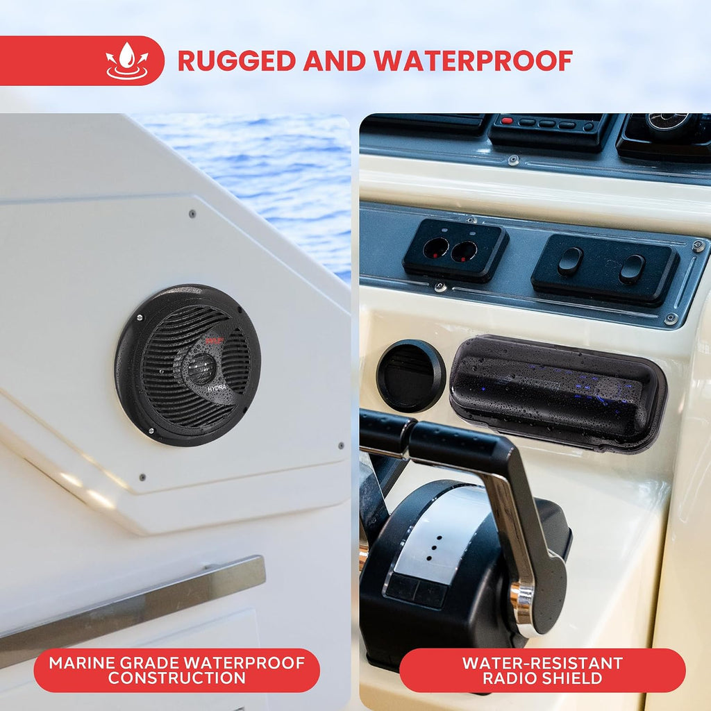 Pyle Marine Stereo Radio Receiver Speaker Kit - 200W Wireless Receiver and 150W Waterproof 6.5â Speakers, Hands-Free Talking, CD/MP3/USB/SD Player, AM/FM Radio, for Boat & Off-Road Vehicles