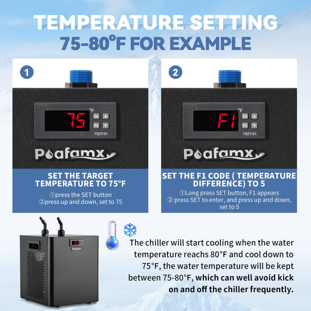 Poafamx 1/3 HP Aquarium Chiller, Quiet Fish Tank Water Chiller 40-80 Gal