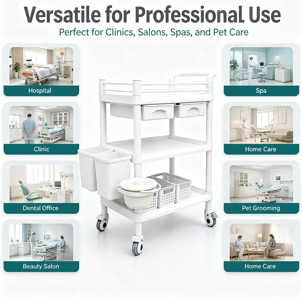 3-Tier Medical Mobile Trolley Cart