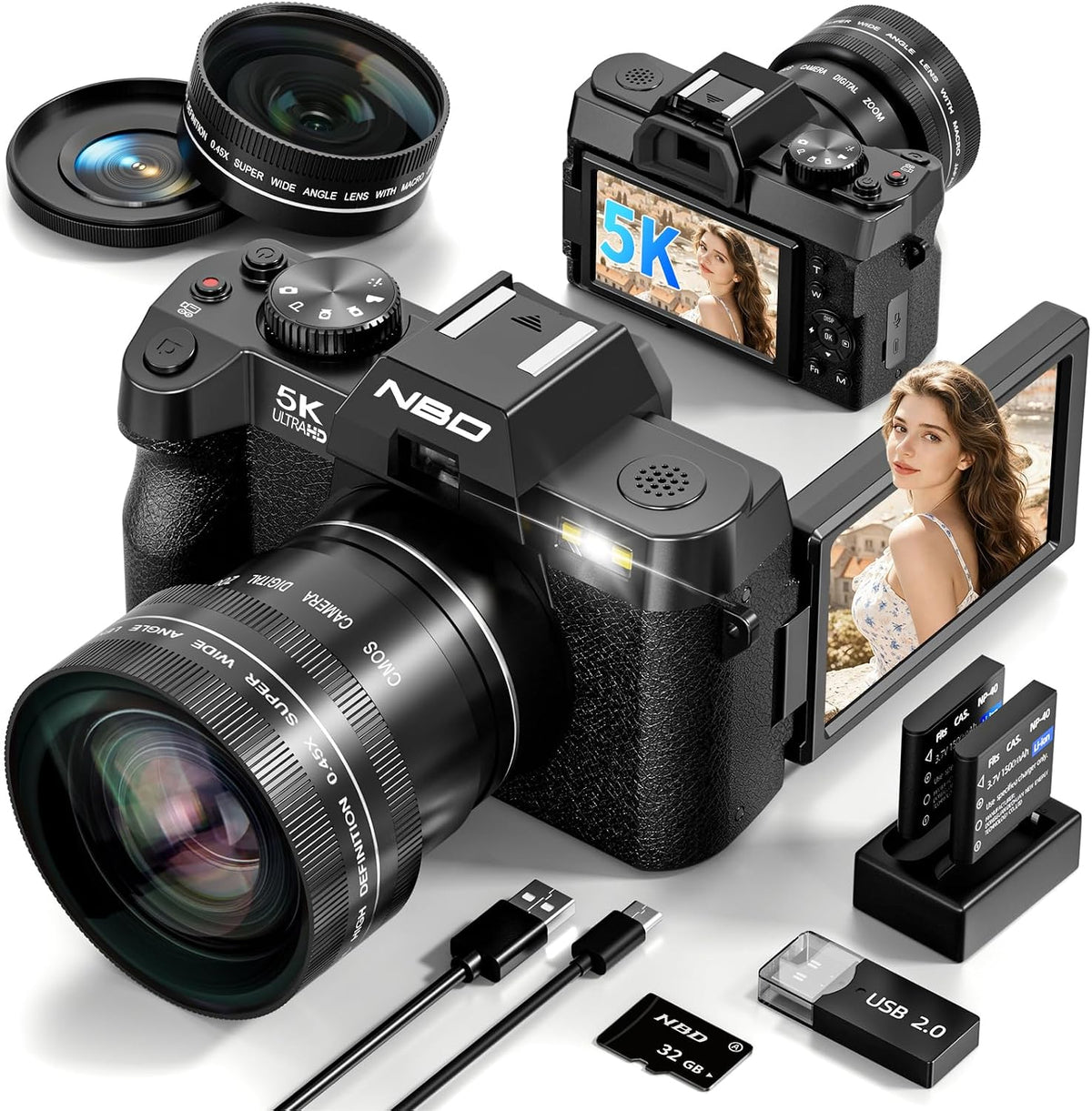 True 5K 64MP Digital Camera for Photography(Black)
