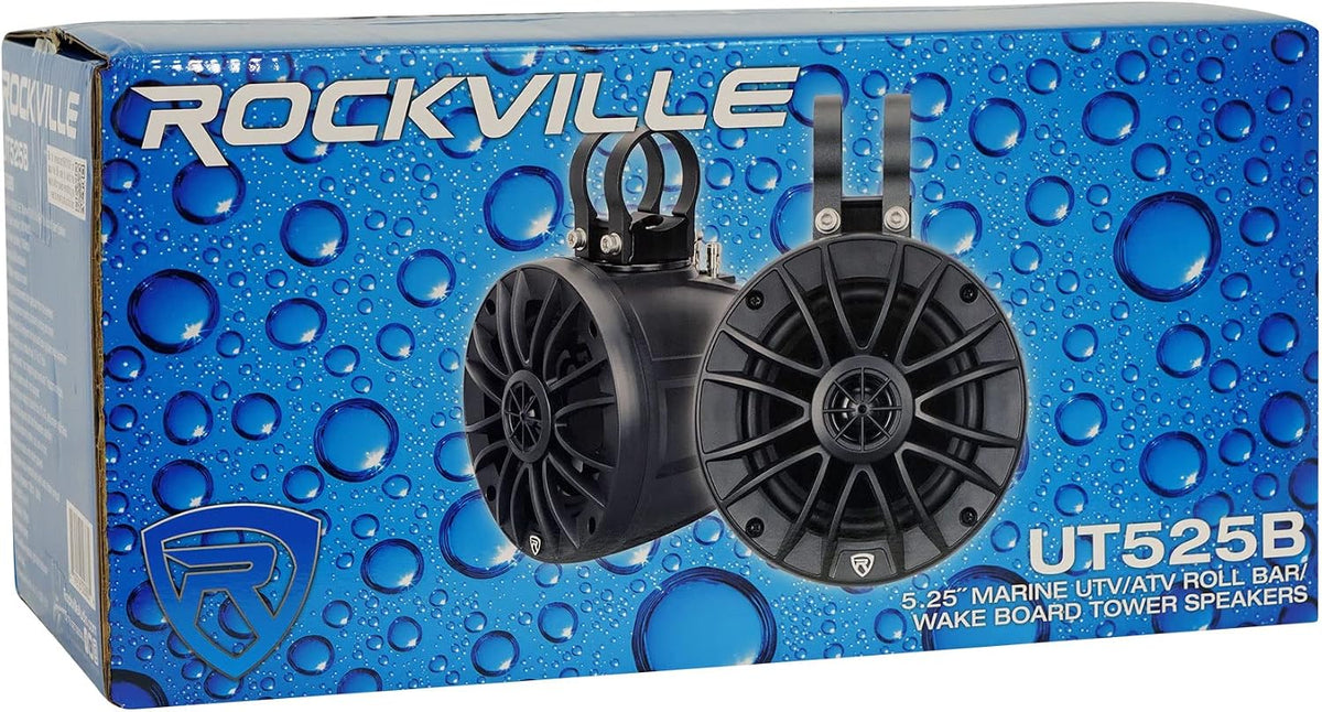 Rockville UT525B 5.25" Black UTV Rollbar Wakeboard Marine Speakers Pair