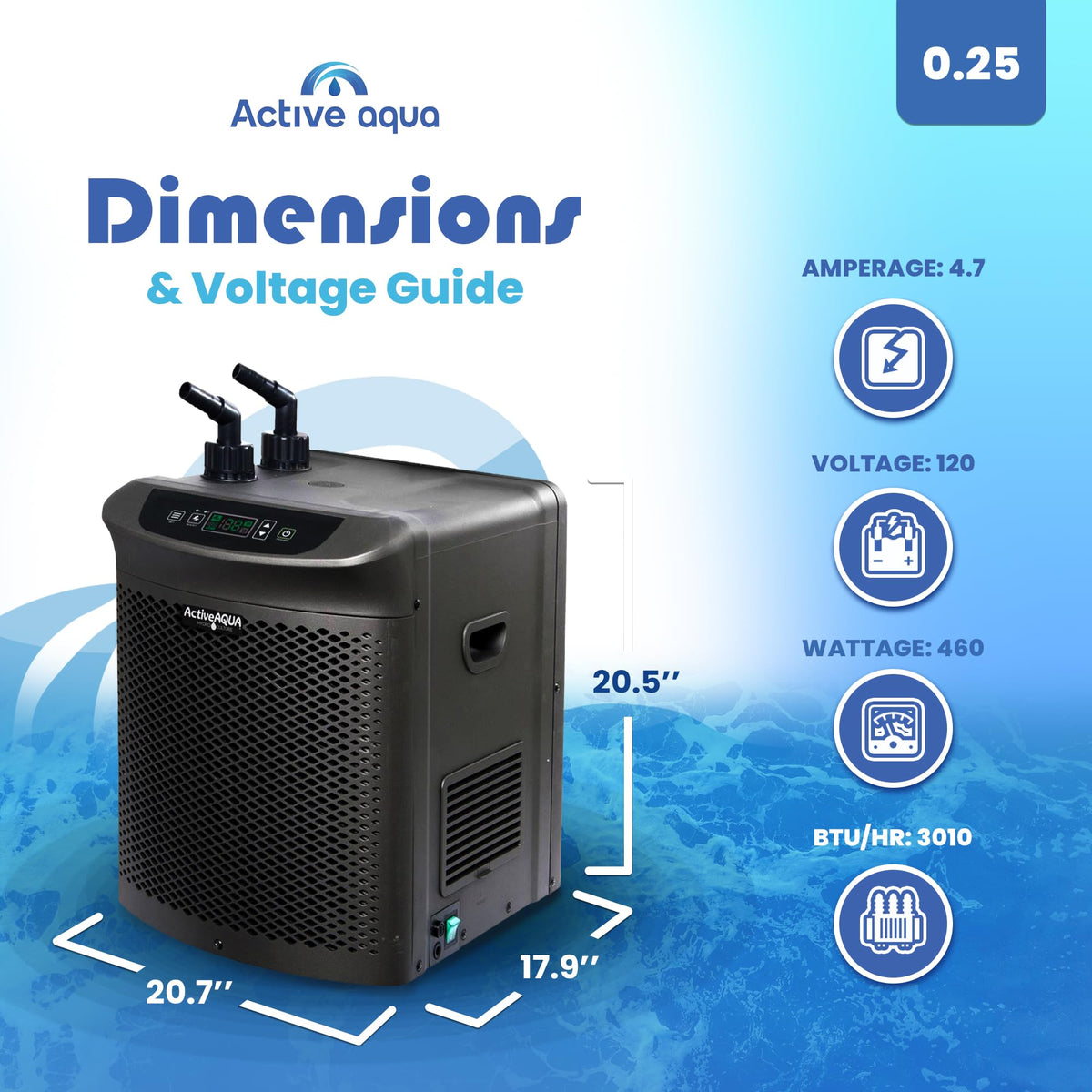 Active Aqua Water Chiller with Boost, 0.5 HP, 90-172 Gal, Cold Plunge
