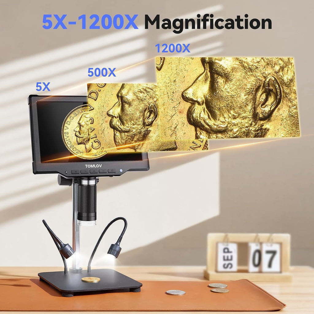 TOMLOV DM10 Digital Coin Microscope with Light, 10.1" Soldering Magnifier