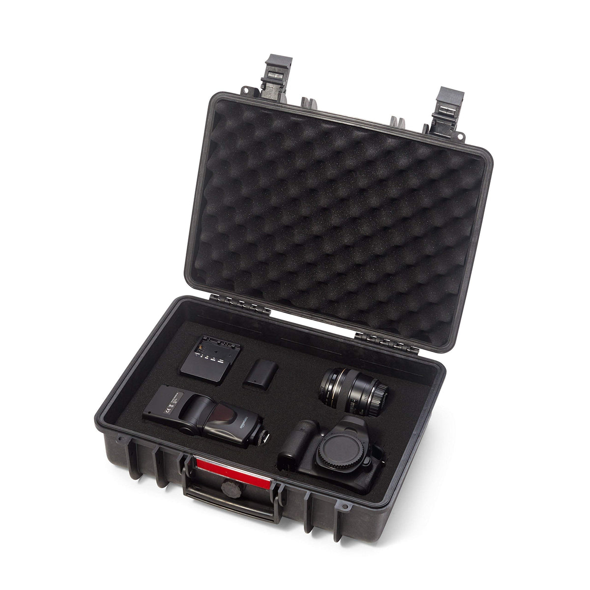 Amazon Basics Hard Protective Camera Case with Wheels, Large, Black, 22"L x 14"W x 9.8"H