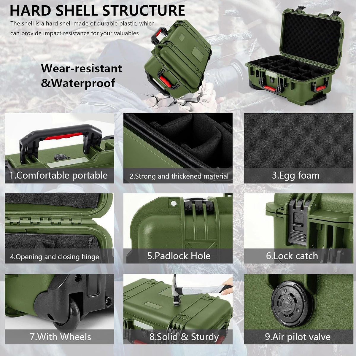 Relaxweex Rolling Camera Hard Case with 15 Padded Dividers & Wheels