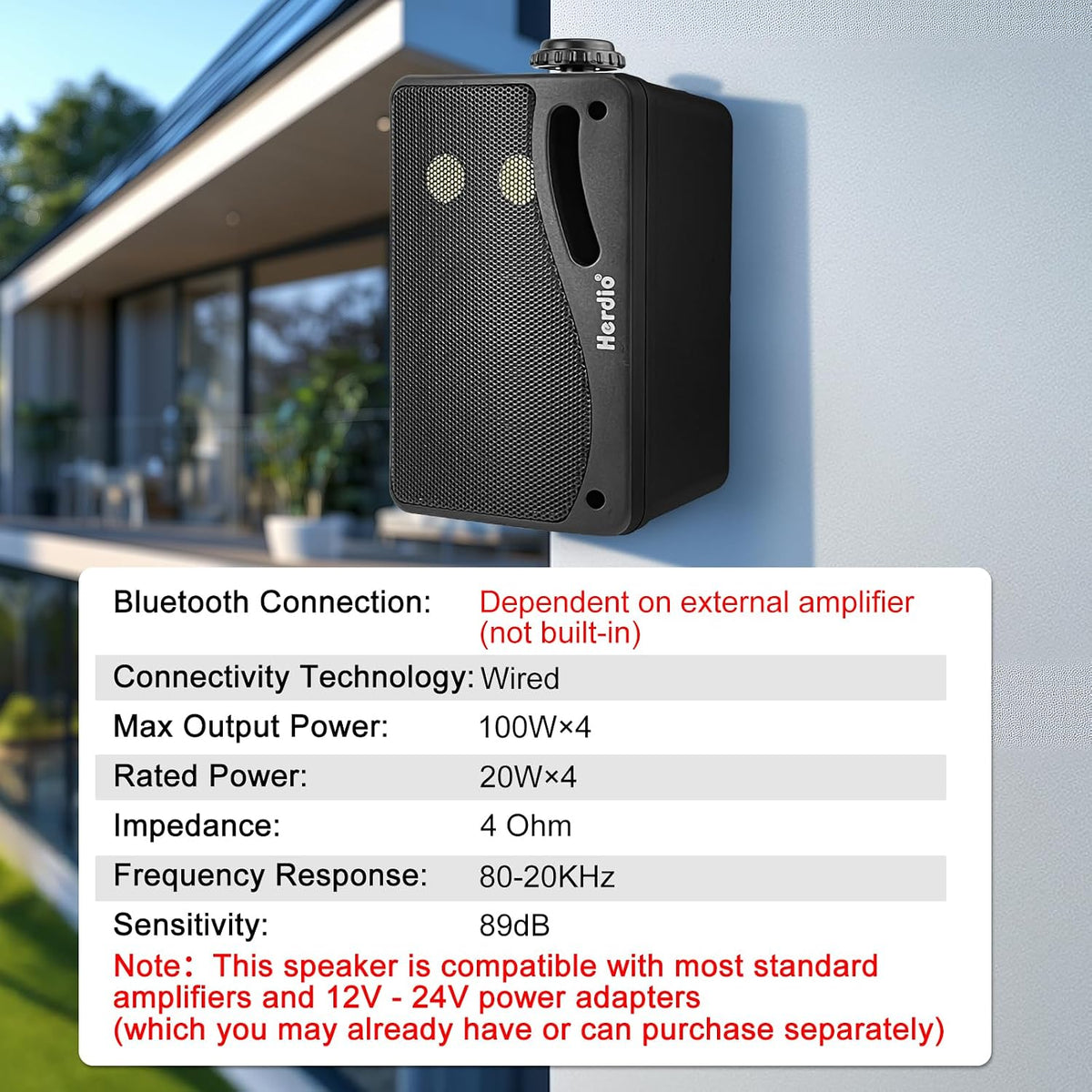 Herdio 3.5 Inch Passive Outdoor Speakers Wired Waterproof Wall Mount Speakers with 400W Superior Sound, All-Weather Durability, for Home Patio Garden Marine Boat Garage Indoor,4-Pack Balck